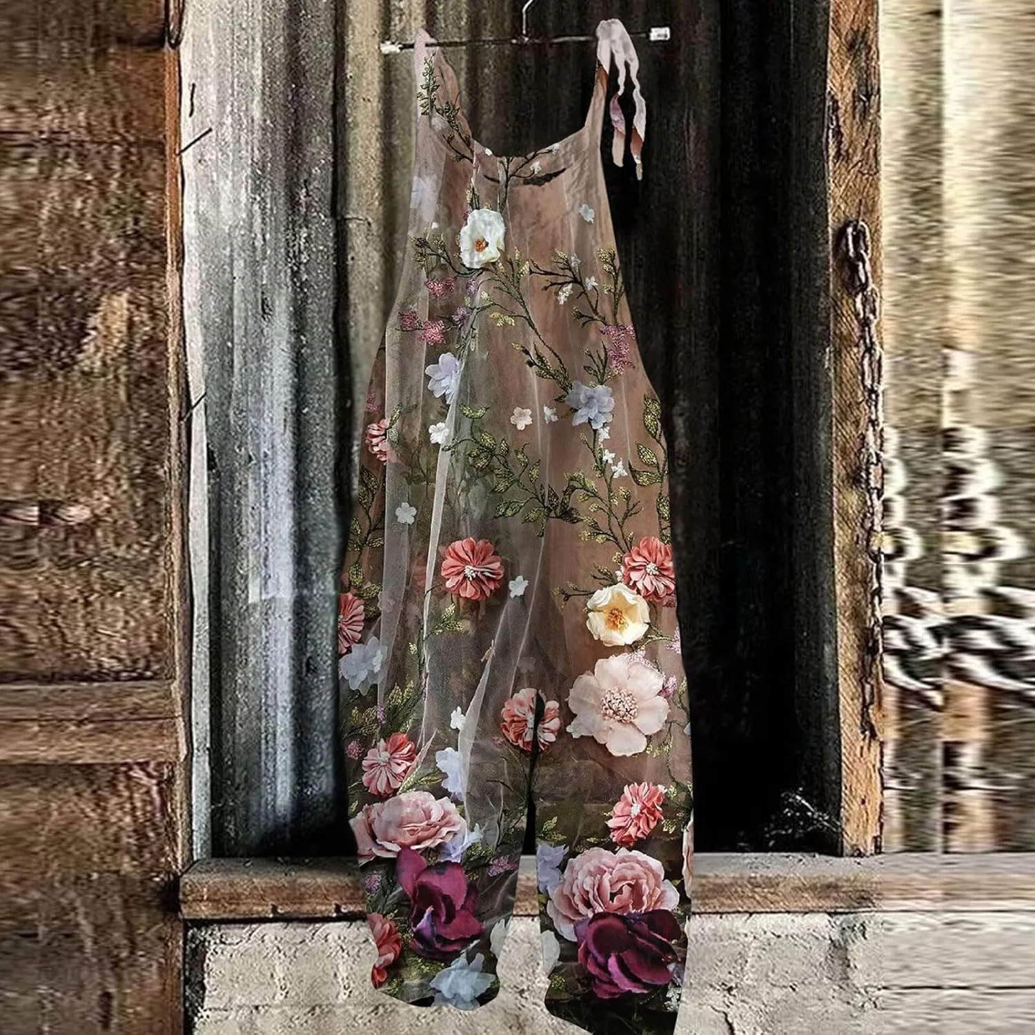 OIOLOYJM Summer Plus Size Floral Boho Bib Cotton Linen Overalls for Women 2025 Hippie Jumpsuits Print Spaghetti Strap Rompers