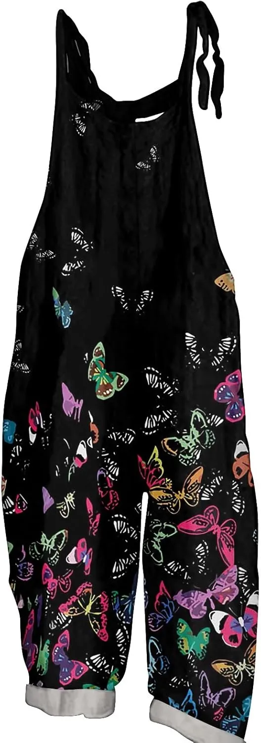 OIOLOYJM Summer Plus Size Floral Boho Bib Cotton Linen Overalls for Women 2025 Hippie Jumpsuits Print Spaghetti Strap Rompers