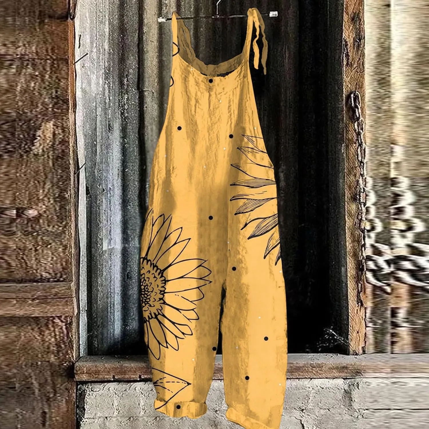 OIOLOYJM Summer Plus Size Floral Boho Bib Cotton Linen Overalls for Women 2025 Hippie Jumpsuits Print Spaghetti Strap Rompers