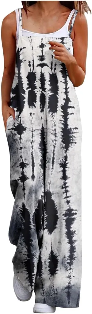 One Piece Jumpsuits for Women Overalls 2025 Spring Summer Rompers Vintage Boho Floral Adjustable Straps Wide Leg Jumpsuits