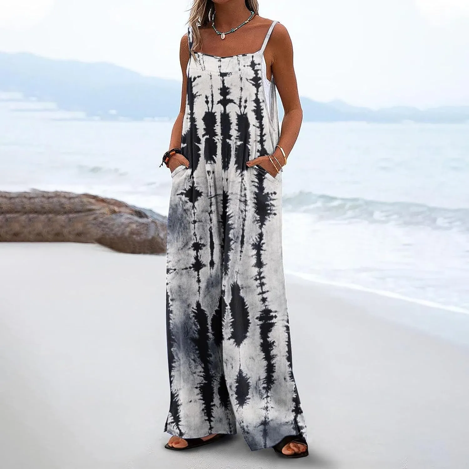 One Piece Jumpsuits for Women Overalls 2025 Spring Summer Rompers Vintage Boho Floral Adjustable Straps Wide Leg Jumpsuits