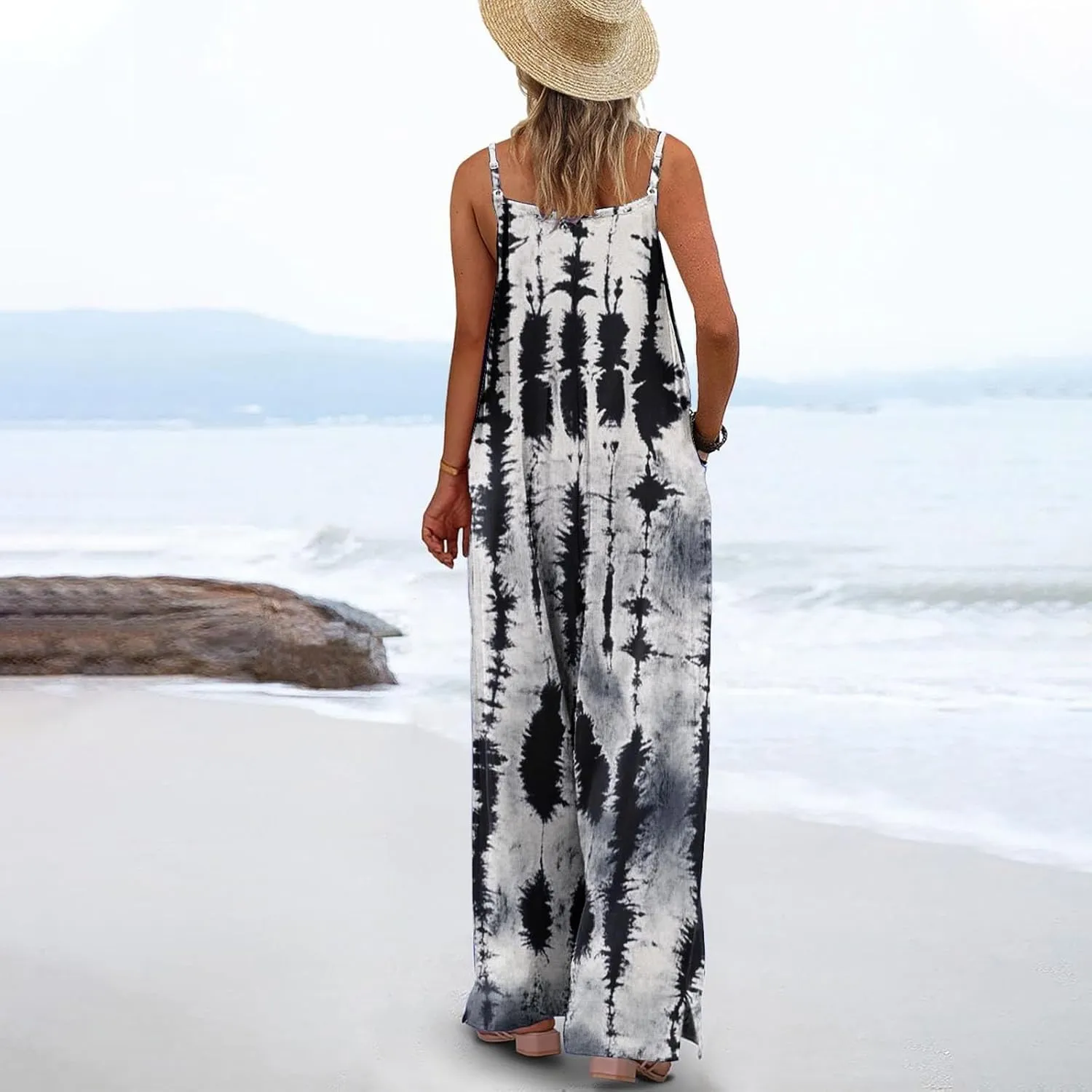 One Piece Jumpsuits for Women Overalls 2025 Spring Summer Rompers Vintage Boho Floral Adjustable Straps Wide Leg Jumpsuits