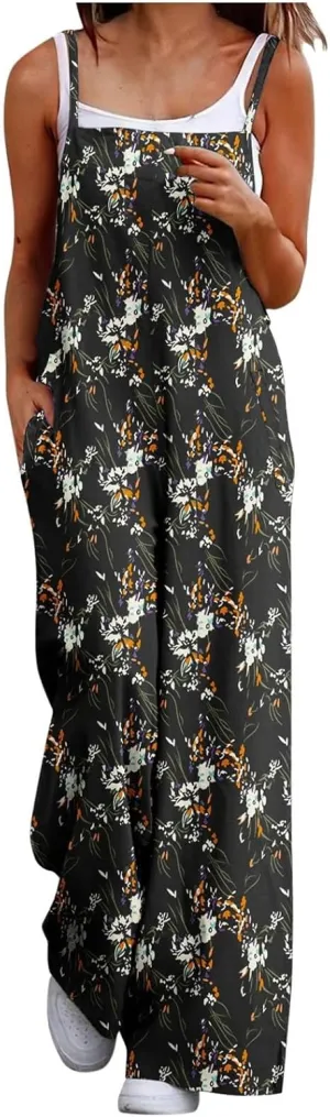 One Piece Jumpsuits for Women Overalls 2025 Spring Summer Rompers Vintage Boho Floral Adjustable Straps Wide Leg Jumpsuits