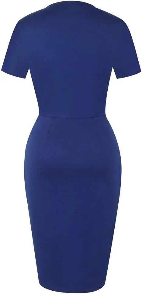 oxiuly Womens V Neck Slim Ruffle Hem Work Pencil Sheath Dress Chic Party Church Bodycon Dresses OX300