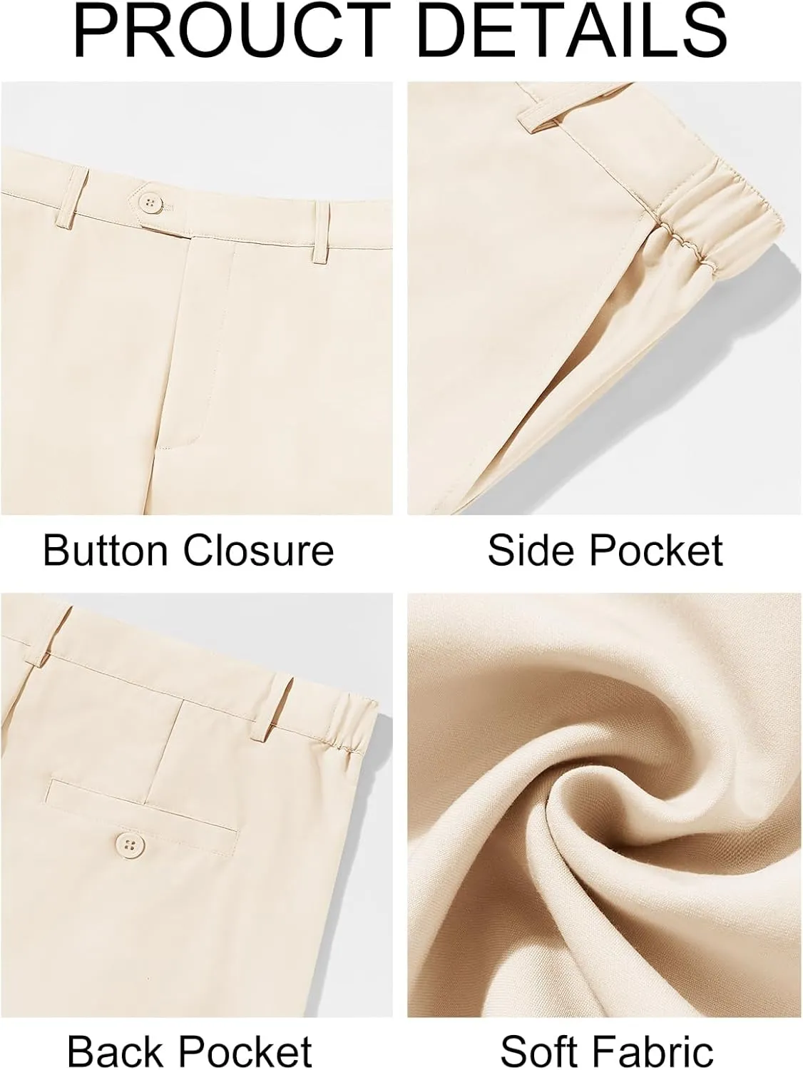 PASLTER Mens Chinos Pants Slim Fit Pleat Front Skinny Elastic Waist Dress Work Suit Pants Classic Slacks