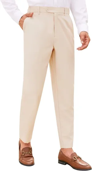 PASLTER Mens Chinos Pants Slim Fit Pleat Front Skinny Elastic Waist Dress Work Suit Pants Classic Slacks