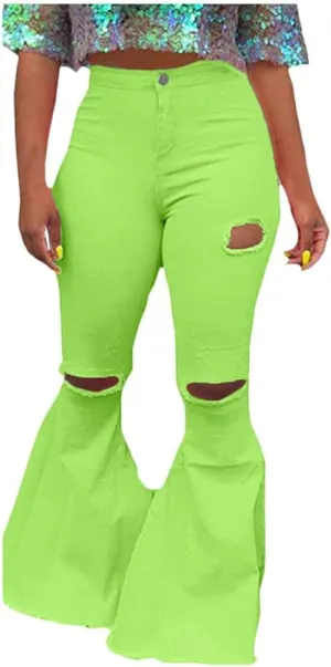Plus Size Bell Bottom Jeans for Women Classic High Waisted Bootcut Wide Leg Denim Flare Pants Stretchy Jeggings with Pockets