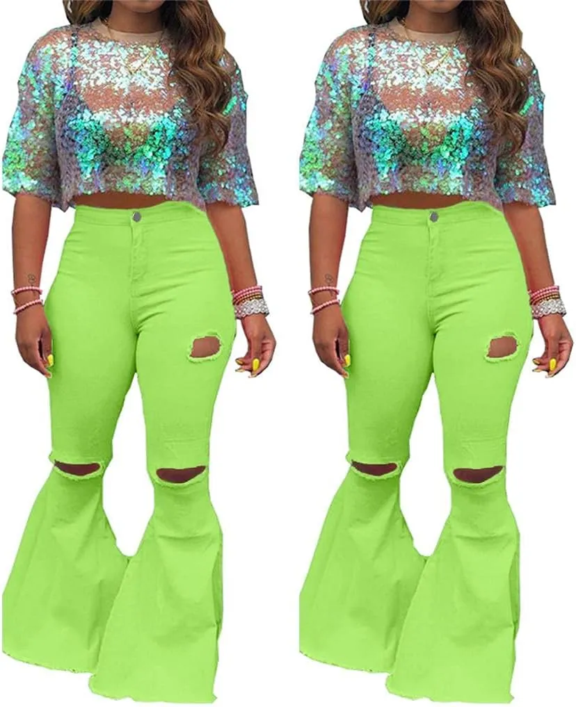 Plus Size Bell Bottom Jeans for Women Classic High Waisted Bootcut Wide Leg Denim Flare Pants Stretchy Jeggings with Pockets