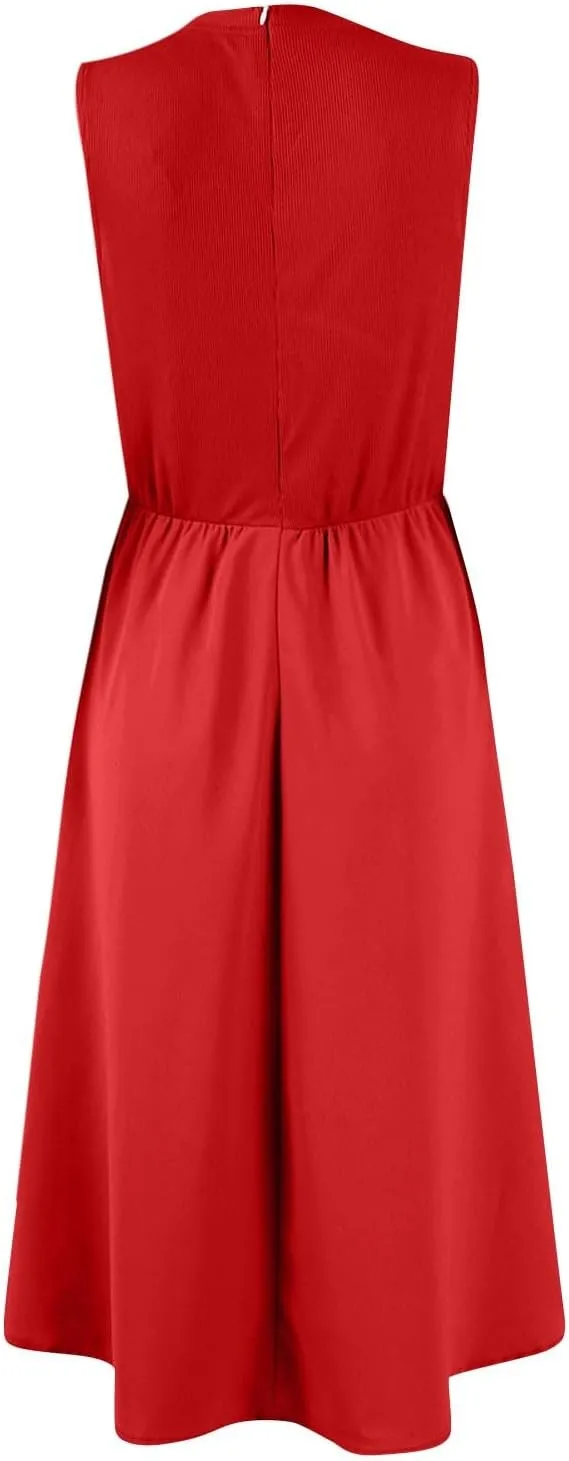 Plus Size Dresses for Curvy Women Summer Tank Dress Cute Sundress Sleeveless Wrap Dress Midi Aline Dresses with Pocket