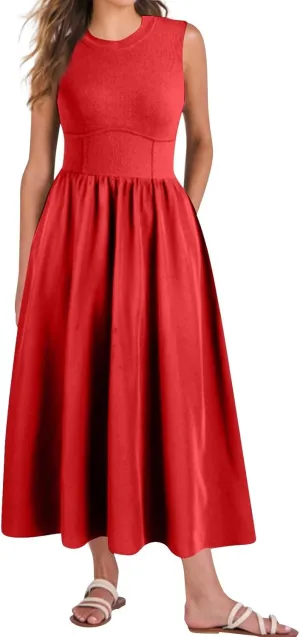 Plus Size Dresses for Curvy Women Summer Tank Dress Cute Sundress Sleeveless Wrap Dress Midi Aline Dresses with Pocket