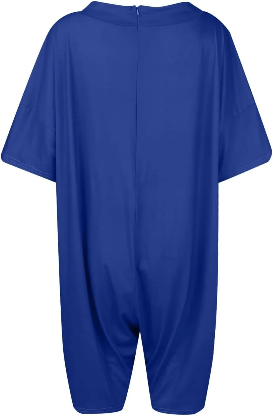 Plus Size Short Jumpsuit For Women Oversized V Neck T-Shirt Rompers Summer Zip Back Casual Short Overalls With Pockets