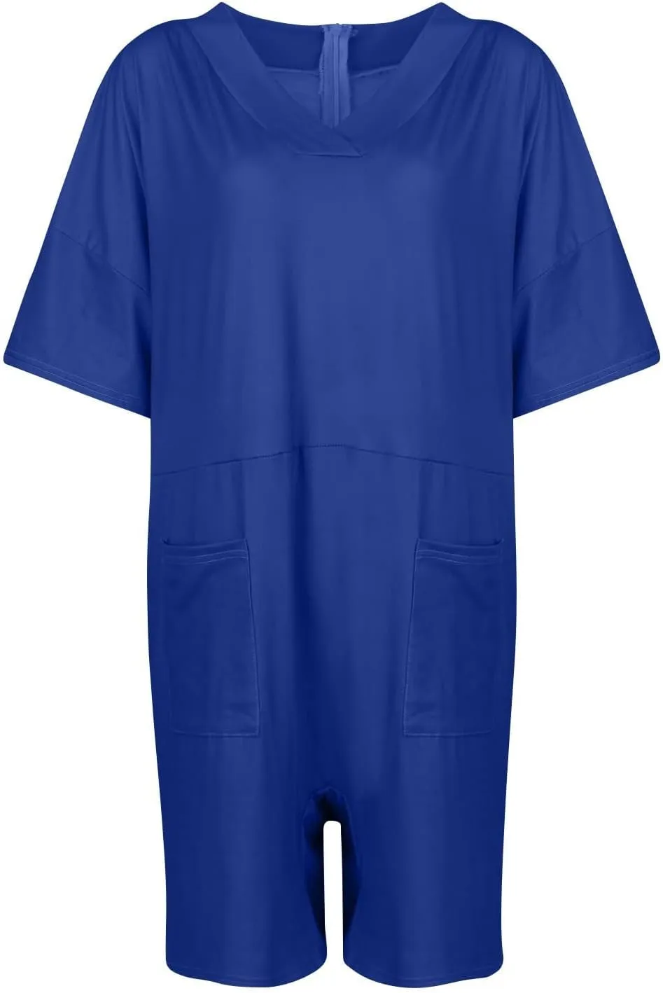 Plus Size Short Jumpsuit For Women Oversized V Neck T-Shirt Rompers Summer Zip Back Casual Short Overalls With Pockets