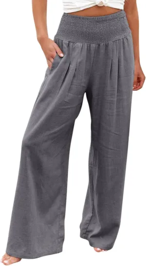 Plus Size Wide Leg Pants for Women Loose Fit Elastic High Waisted Straight Leg Palazzo Pant with Pockets Lounge Trousers