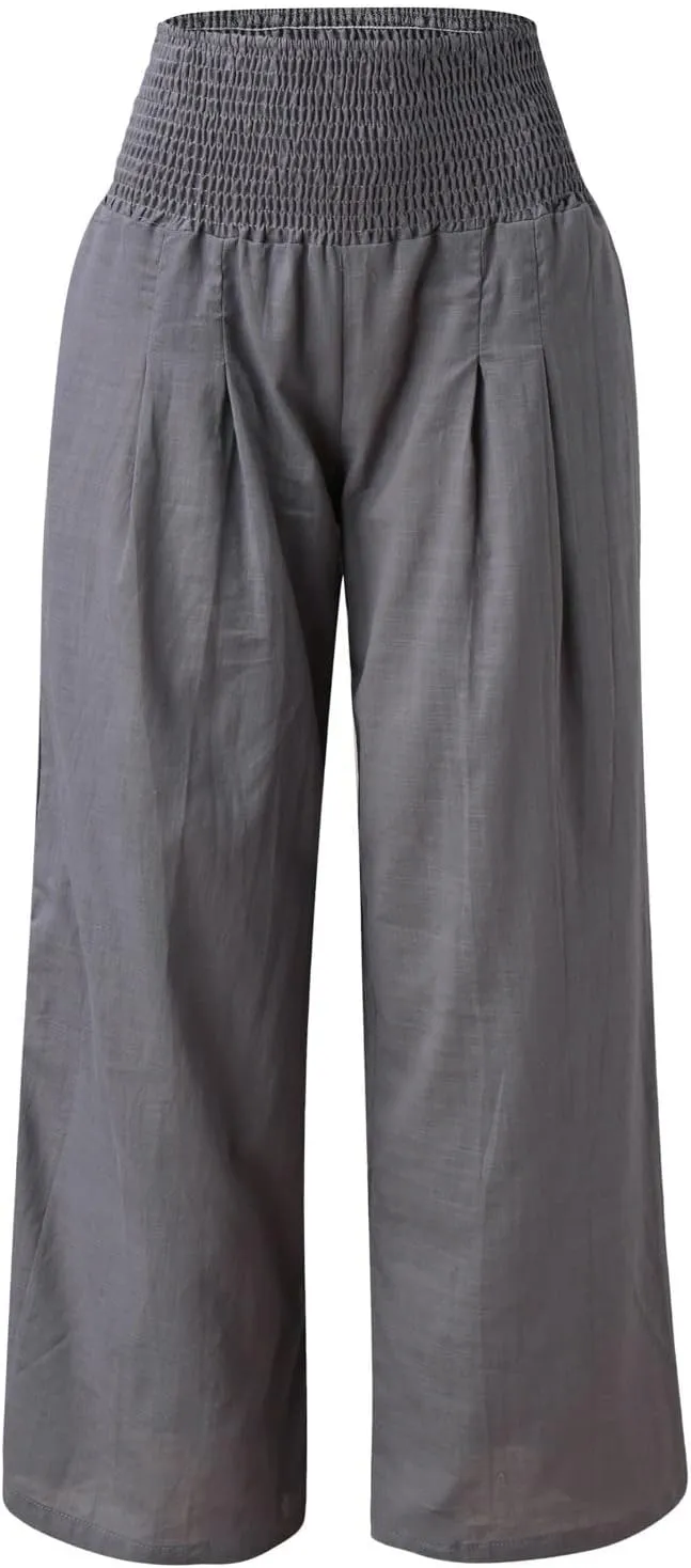 Plus Size Wide Leg Pants for Women Loose Fit Elastic High Waisted Straight Leg Palazzo Pant with Pockets Lounge Trousers
