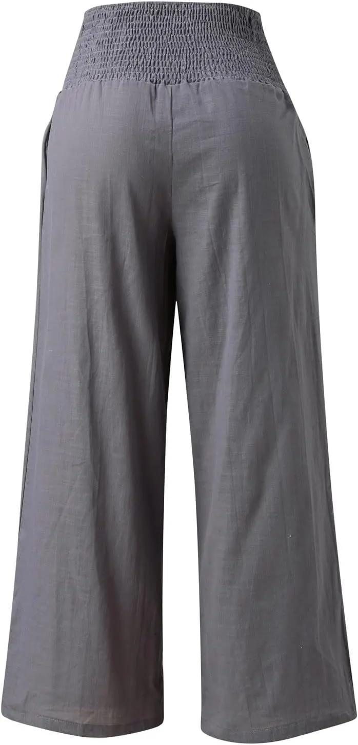Plus Size Wide Leg Pants for Women Loose Fit Elastic High Waisted Straight Leg Palazzo Pant with Pockets Lounge Trousers