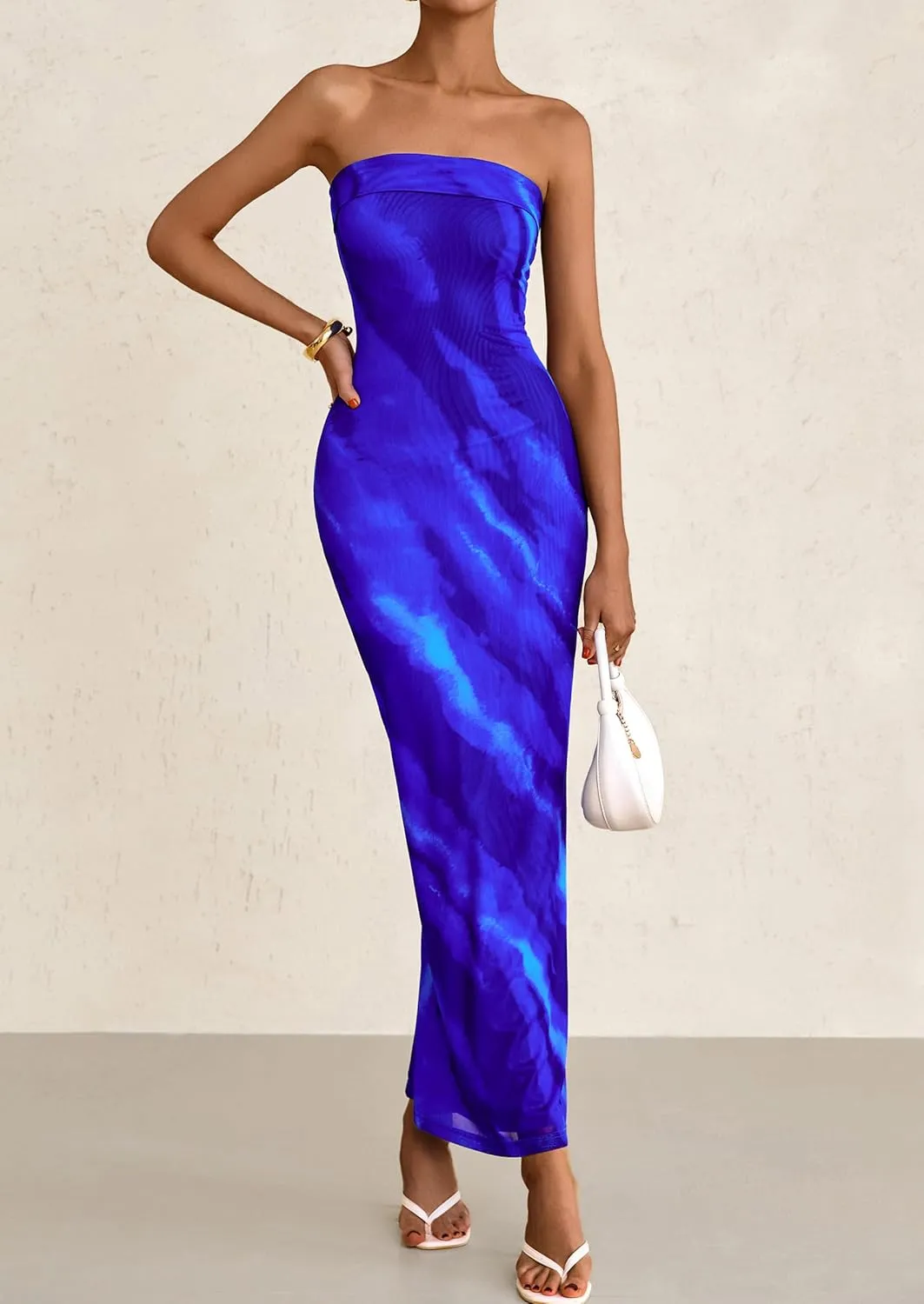 PRETTYGARDEN Womens Summer Printed Tube Maxi Dress Strapless Bodycon Sleeveless Night Out Long Dresses