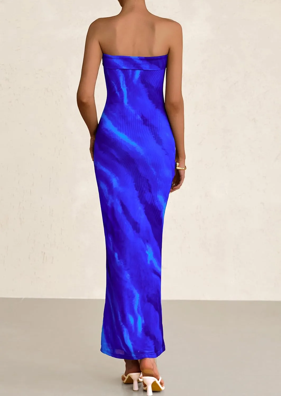 PRETTYGARDEN Womens Summer Printed Tube Maxi Dress Strapless Bodycon Sleeveless Night Out Long Dresses