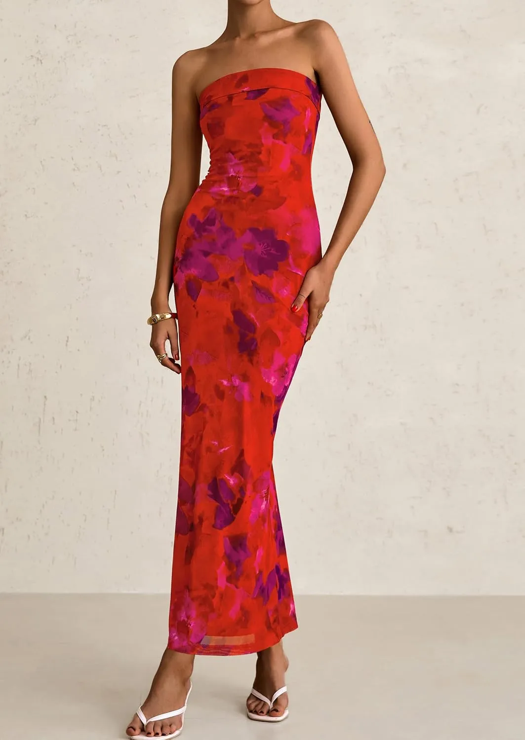 PRETTYGARDEN Womens Summer Printed Tube Maxi Dress Strapless Bodycon Sleeveless Night Out Long Dresses