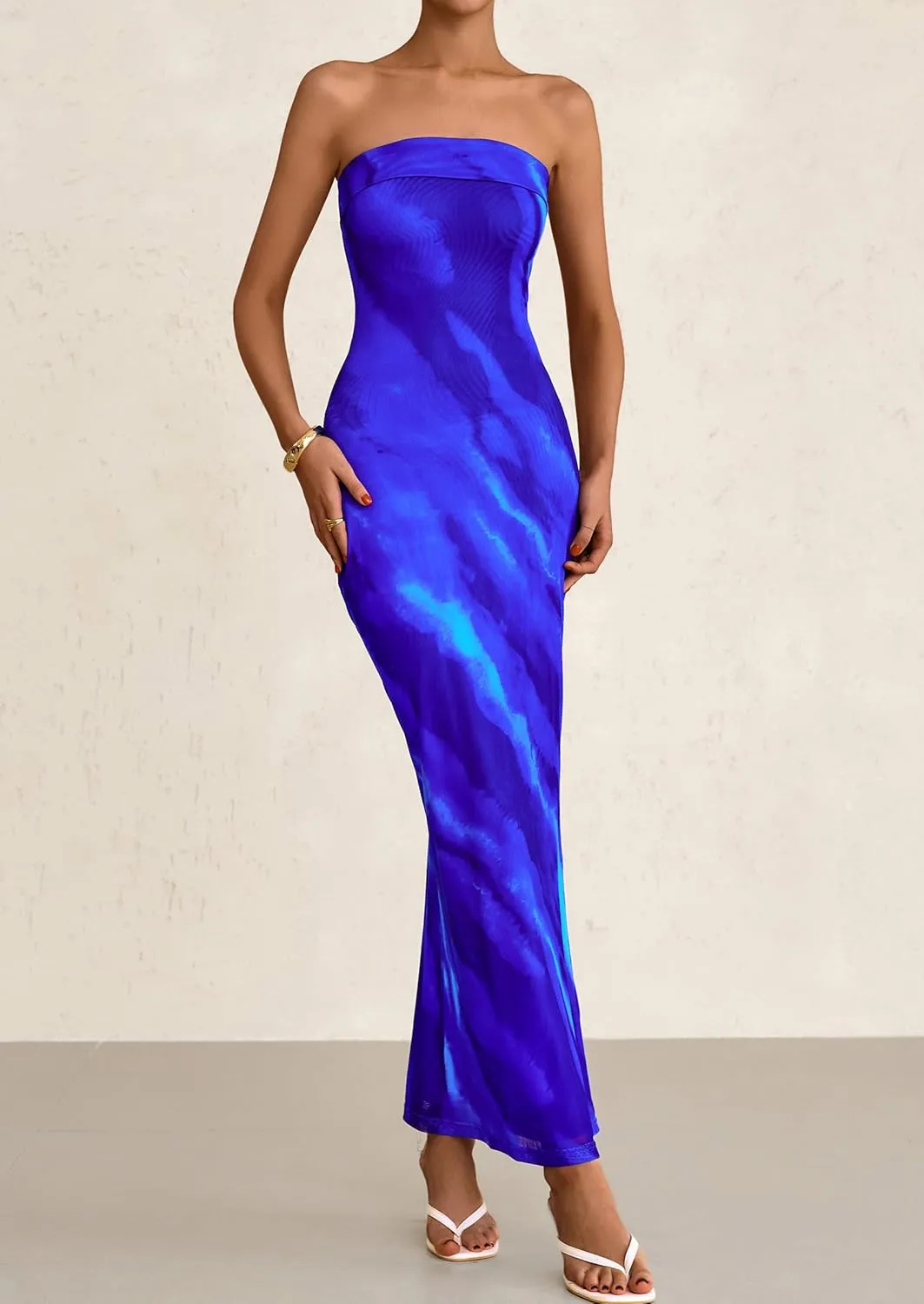 PRETTYGARDEN Womens Summer Printed Tube Maxi Dress Strapless Bodycon Sleeveless Night Out Long Dresses