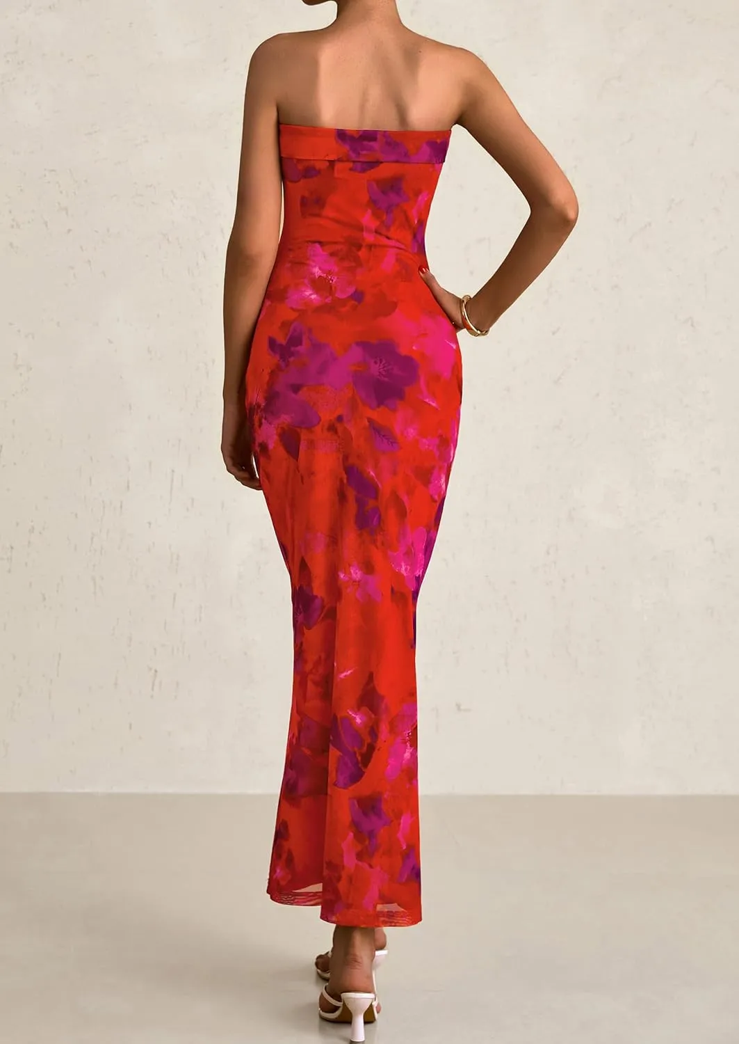 PRETTYGARDEN Womens Summer Printed Tube Maxi Dress Strapless Bodycon Sleeveless Night Out Long Dresses