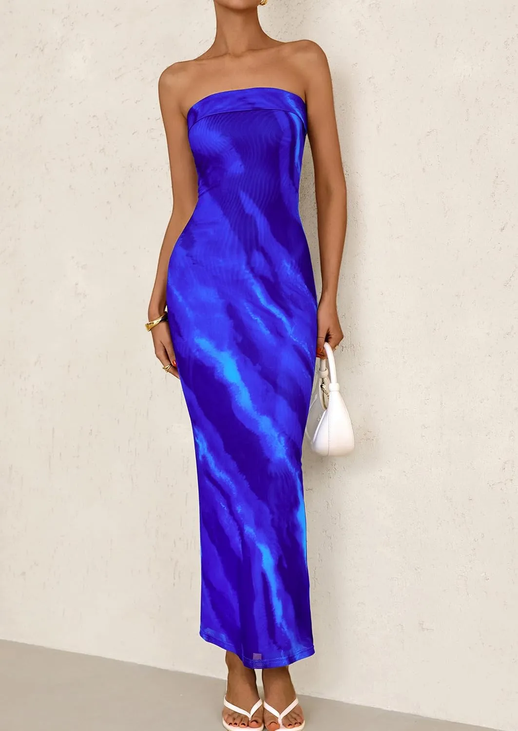 PRETTYGARDEN Womens Summer Printed Tube Maxi Dress Strapless Bodycon Sleeveless Night Out Long Dresses