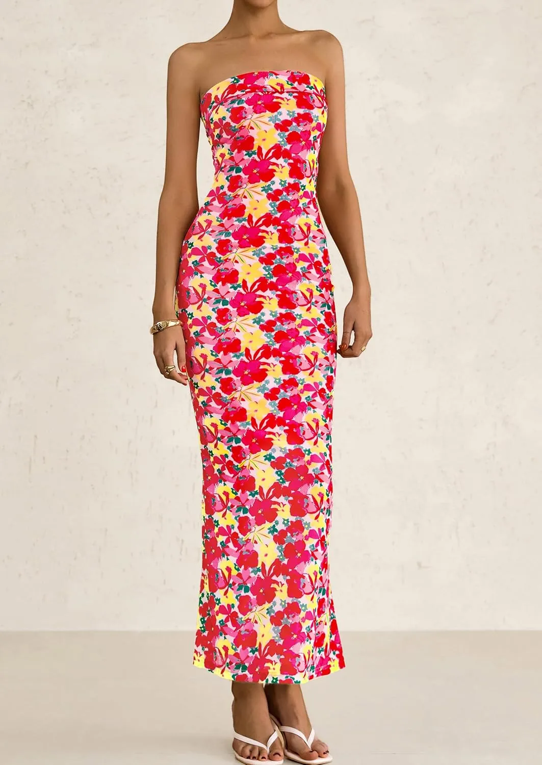 PRETTYGARDEN Womens Summer Printed Tube Maxi Dress Strapless Bodycon Sleeveless Night Out Long Dresses