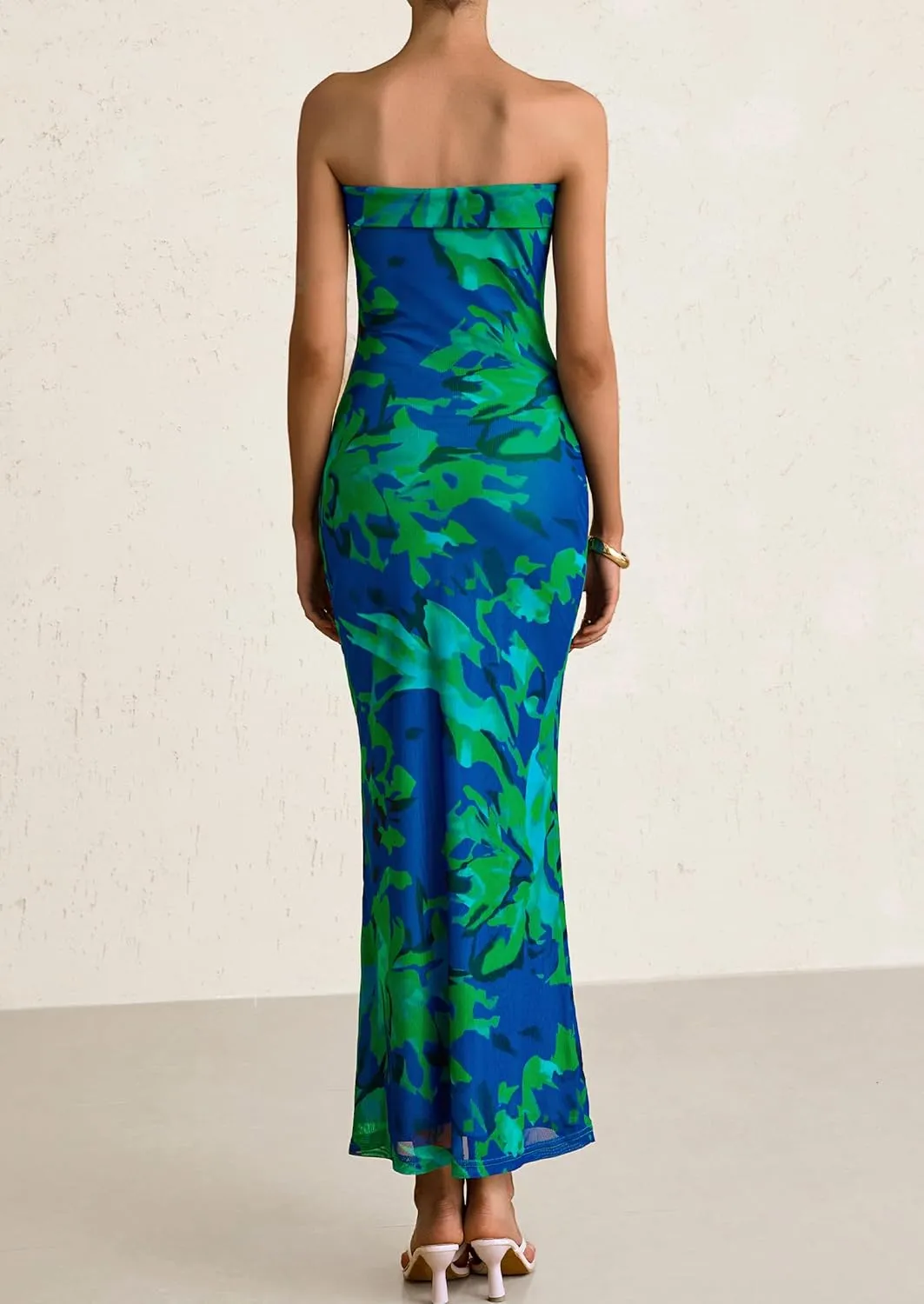 PRETTYGARDEN Womens Summer Printed Tube Maxi Dress Strapless Bodycon Sleeveless Night Out Long Dresses