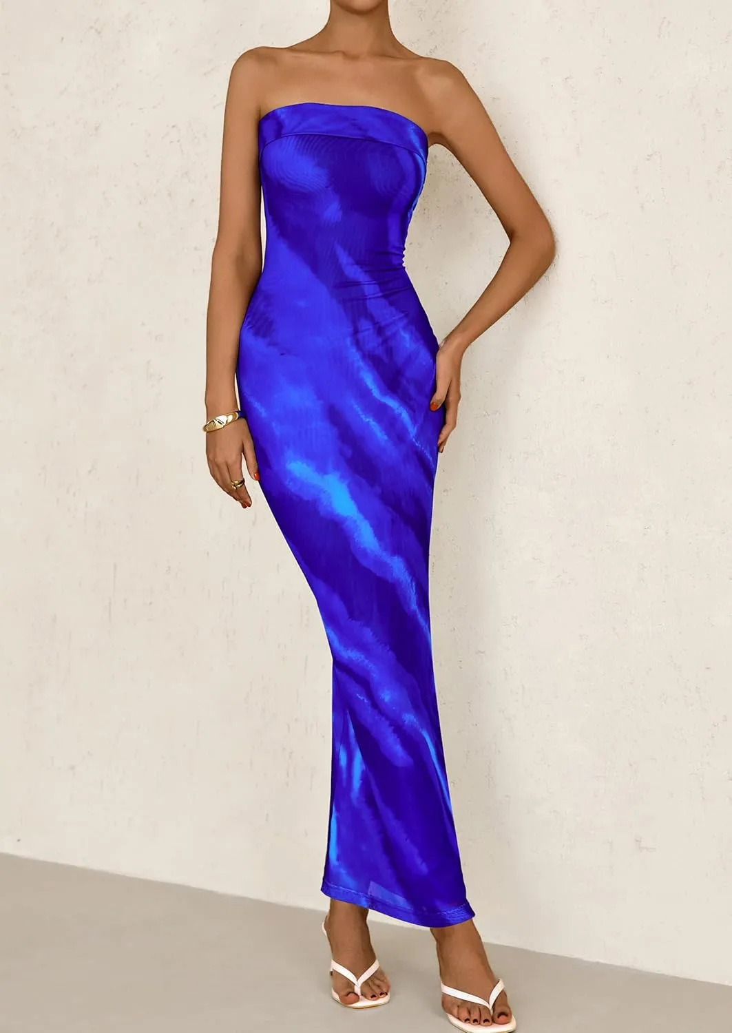 PRETTYGARDEN Womens Summer Printed Tube Maxi Dress Strapless Bodycon Sleeveless Night Out Long Dresses