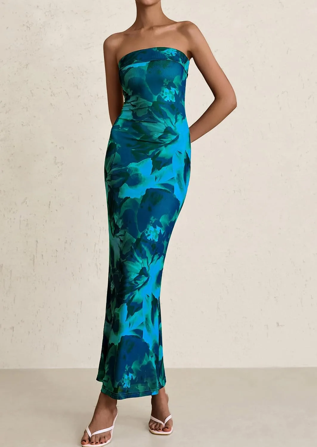PRETTYGARDEN Womens Summer Printed Tube Maxi Dress Strapless Bodycon Sleeveless Night Out Long Dresses