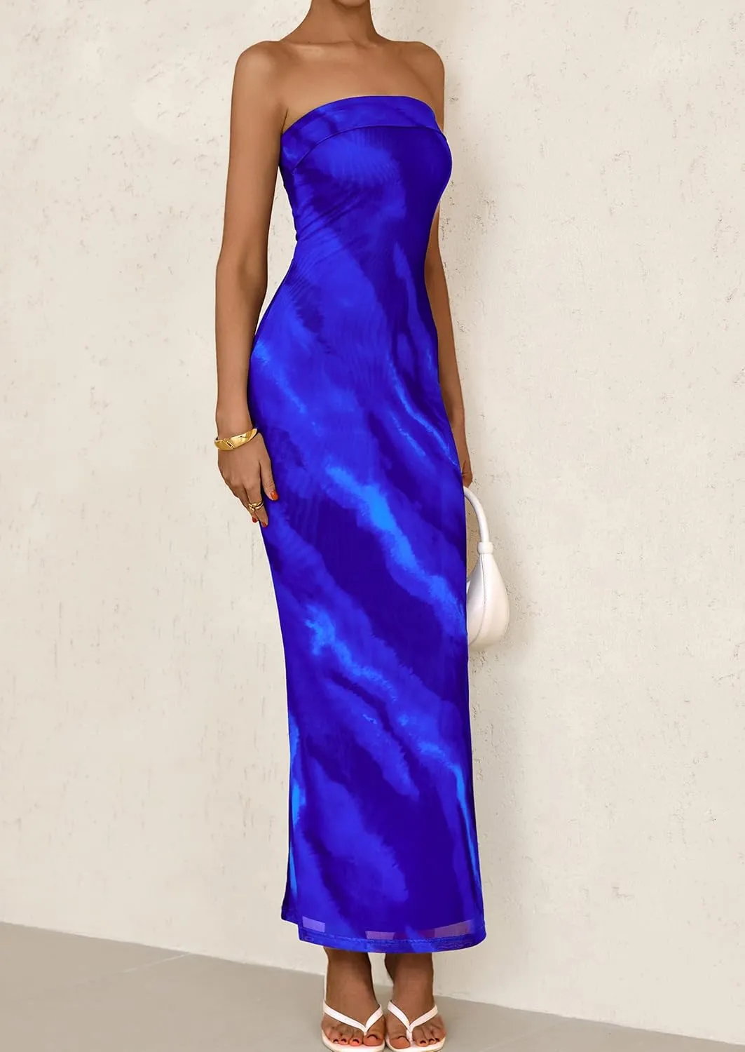 PRETTYGARDEN Womens Summer Printed Tube Maxi Dress Strapless Bodycon Sleeveless Night Out Long Dresses