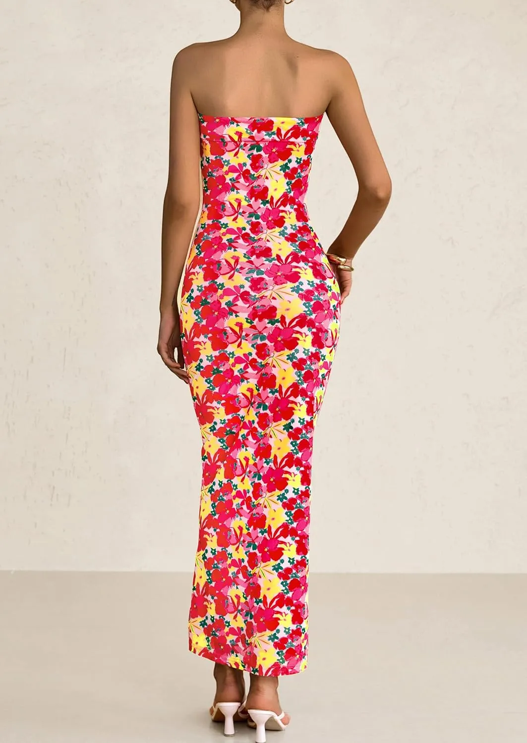 PRETTYGARDEN Womens Summer Printed Tube Maxi Dress Strapless Bodycon Sleeveless Night Out Long Dresses