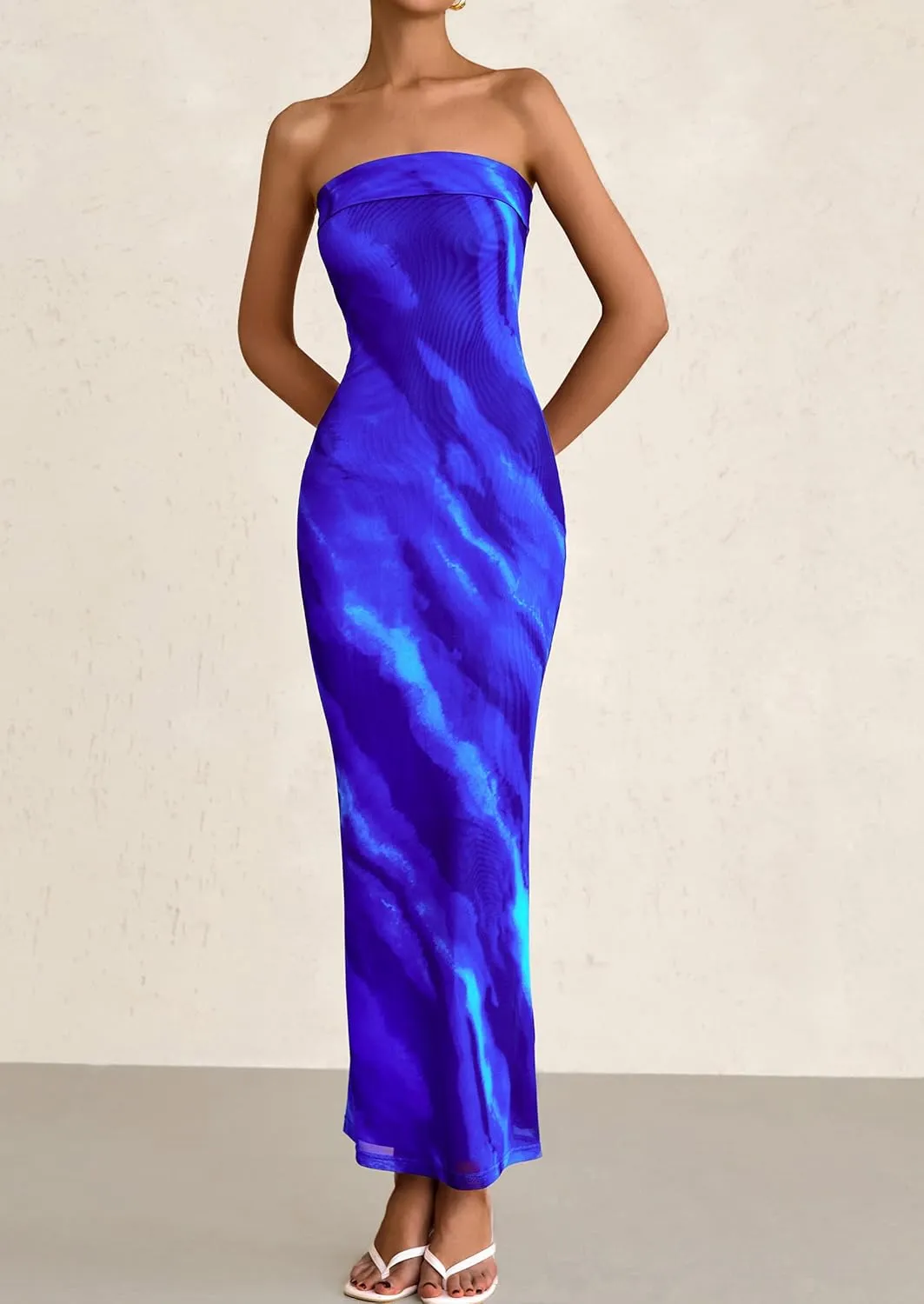 PRETTYGARDEN Womens Summer Printed Tube Maxi Dress Strapless Bodycon Sleeveless Night Out Long Dresses