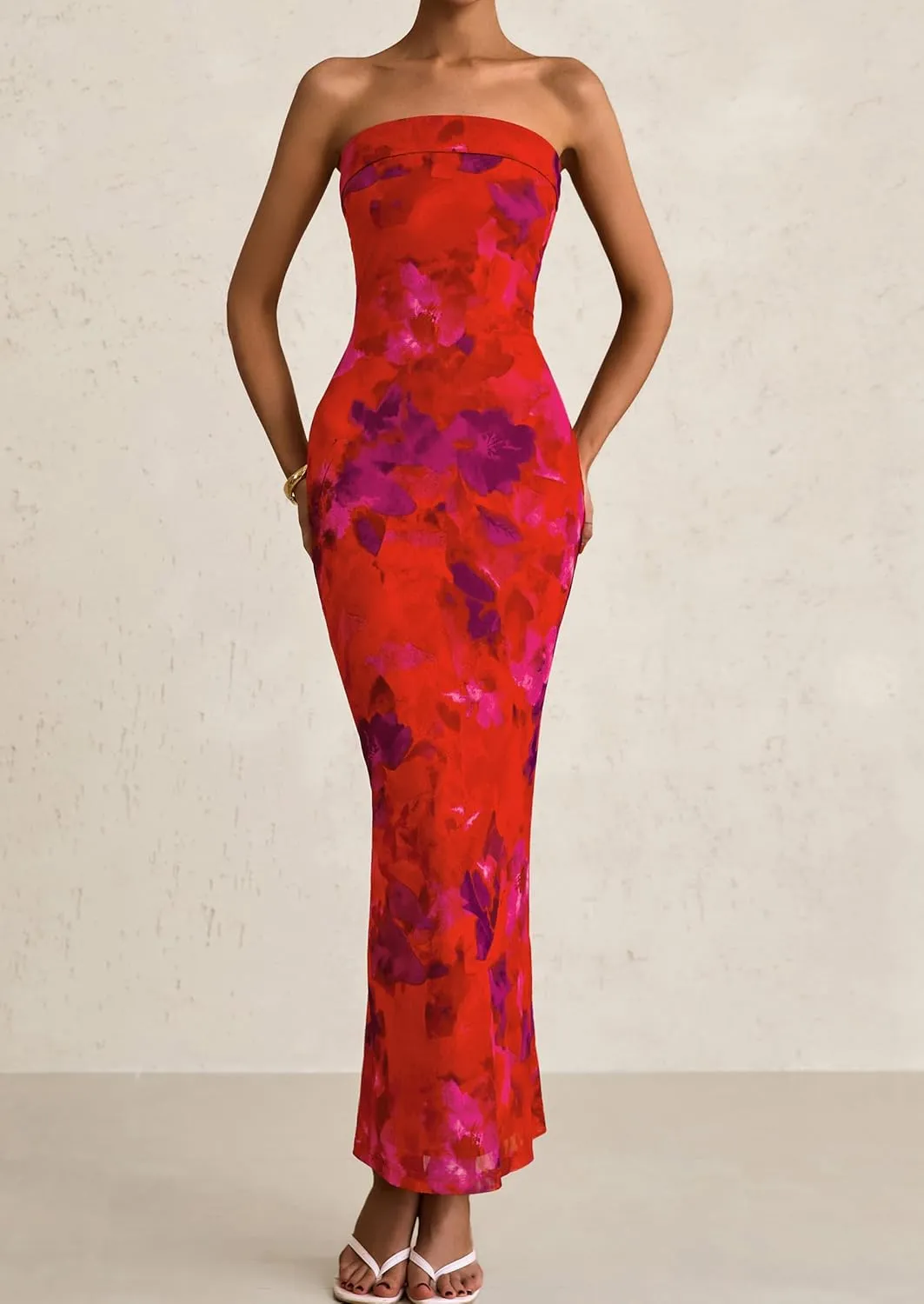 PRETTYGARDEN Womens Summer Printed Tube Maxi Dress Strapless Bodycon Sleeveless Night Out Long Dresses