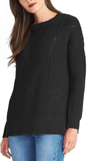 RACHEL Rachel Roy Womens Cable Knit Cut-Out Sweater Black L