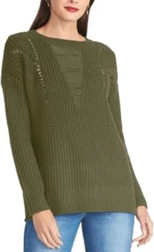 RACHEL Rachel Roy Womens Cable Knit Cut-Out Sweater Green S