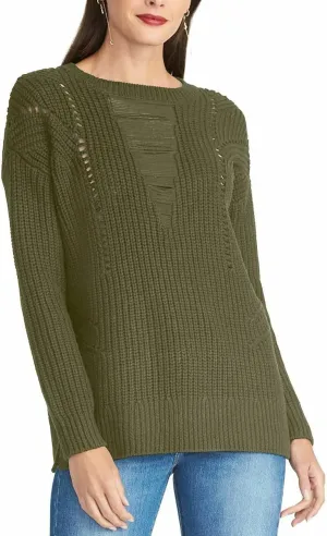 RACHEL Rachel Roy Womens Cable Knit Cut-Out Sweater Green XL
