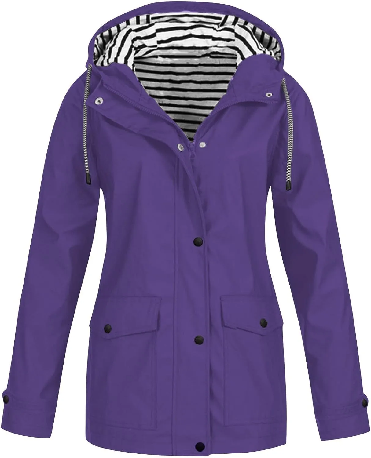 Rain Jacket Women,Lightweight Long Sleeve Raincoat Outdoor Hooded Waterproof Jacket Windbreaker Zip Up Trench