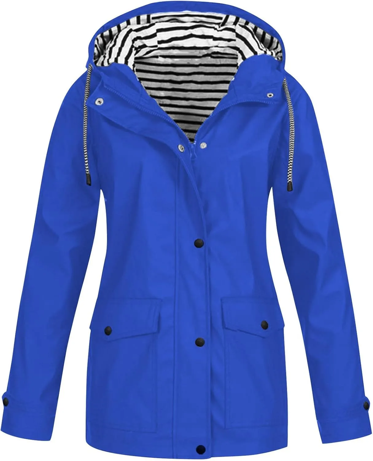Rain Jacket Women,Lightweight Long Sleeve Raincoat Outdoor Hooded Waterproof Jacket Windbreaker Zip Up Trench
