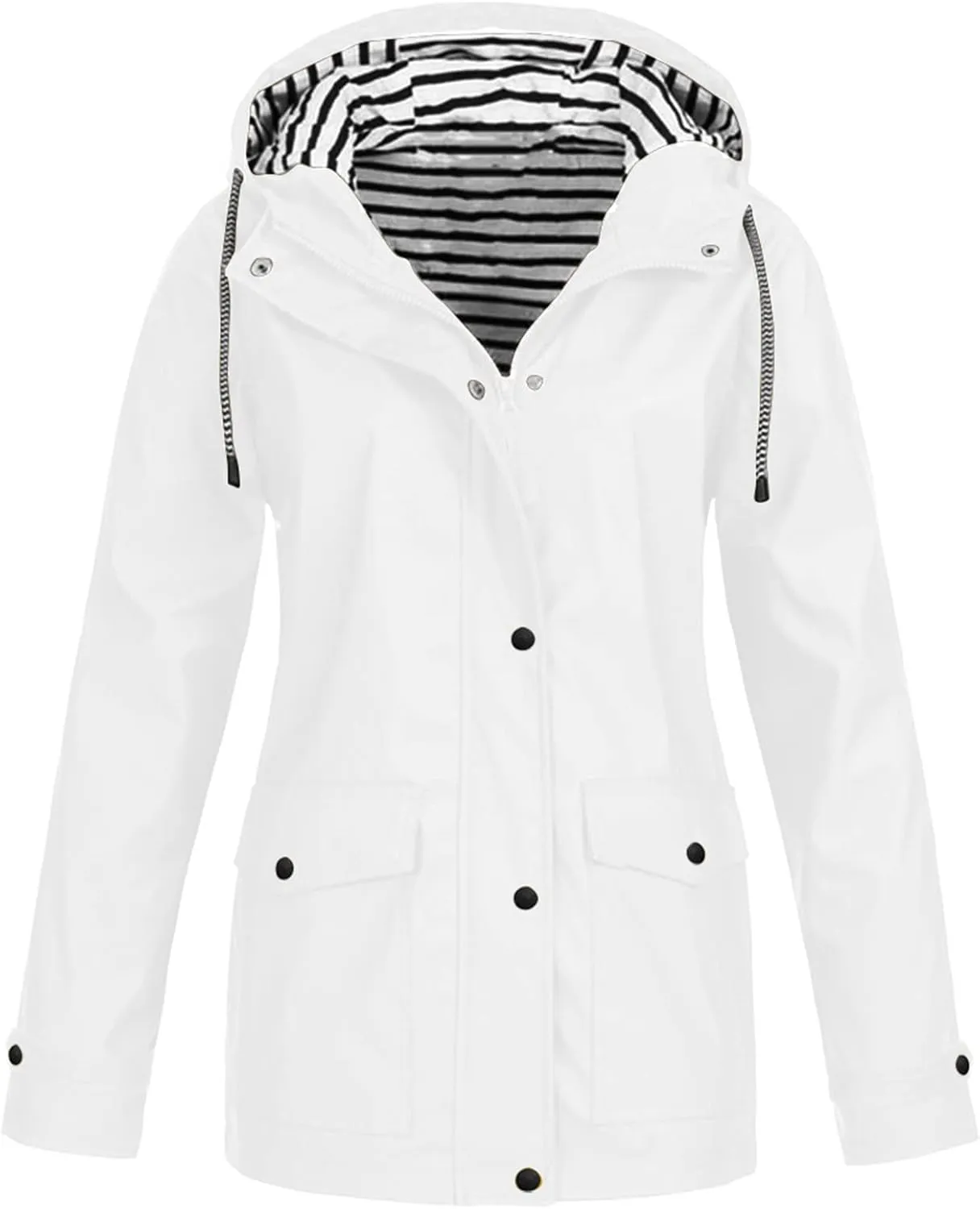 Rain Jacket Women,Lightweight Long Sleeve Raincoat Outdoor Hooded Waterproof Jacket Windbreaker Zip Up Trench