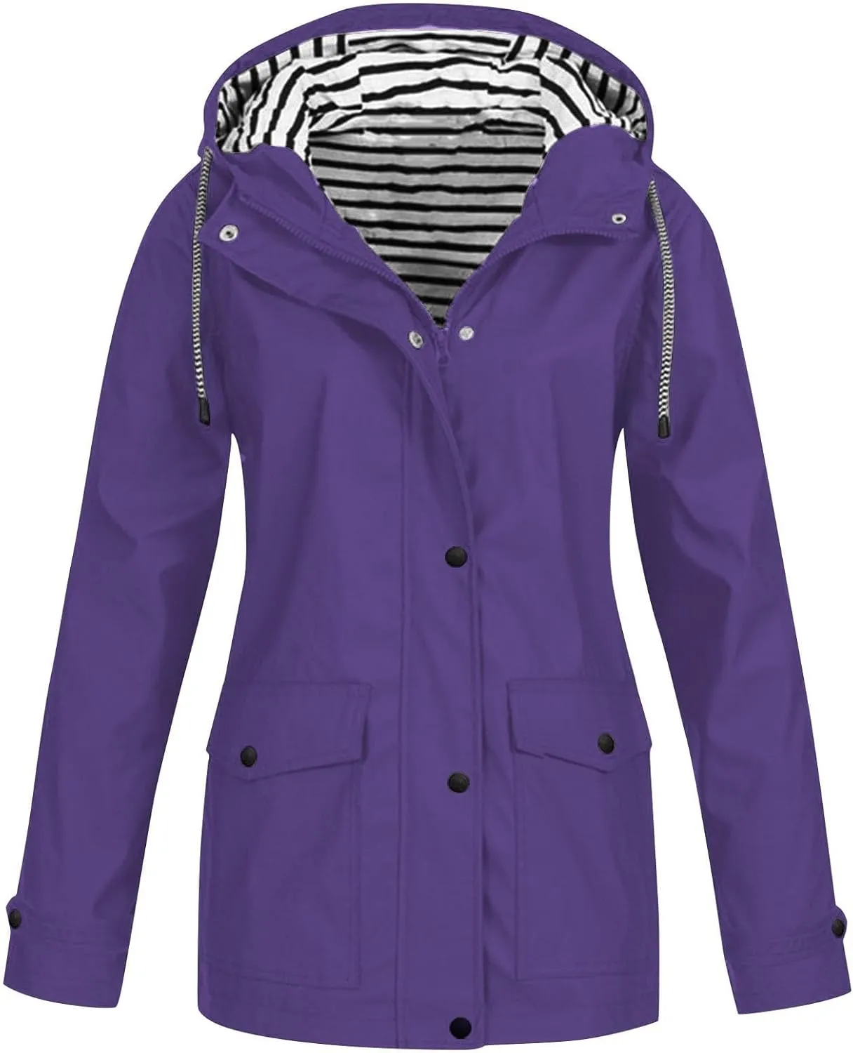Rain Jacket Women,Lightweight Long Sleeve Raincoat Outdoor Hooded Waterproof Jacket Windbreaker Zip Up Trench