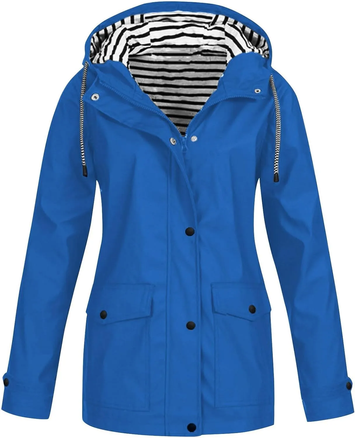 Rain Jacket Women,Lightweight Long Sleeve Raincoat Outdoor Hooded Waterproof Jacket Windbreaker Zip Up Trench