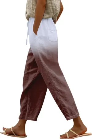 Resort Wear for Women 2025 Cotton Linen Elastic Seven Pants Beach Casual Pants Linen Casual Beach Long Pants