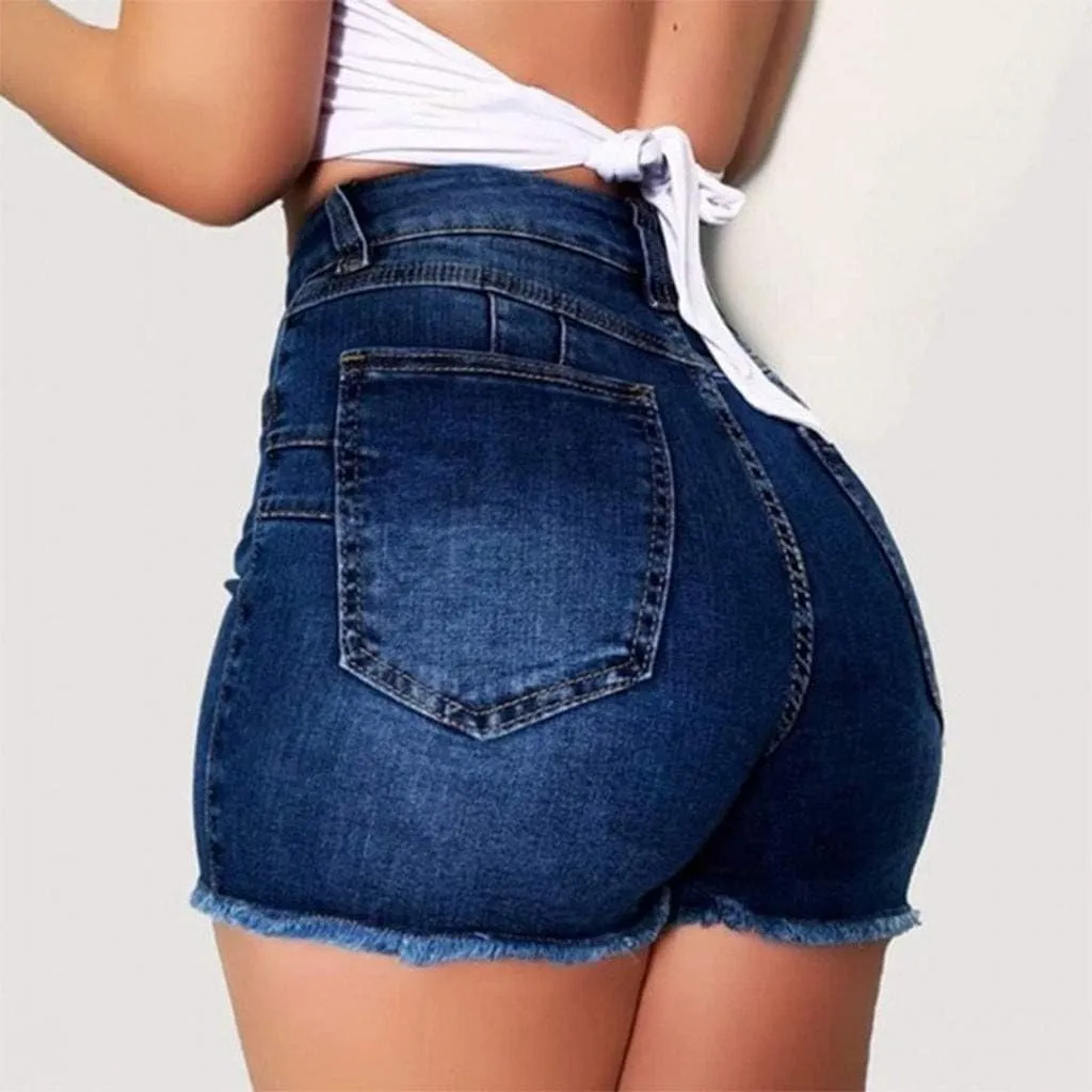 Ripped Jean Shorts for Women Plus Size High Waisted Stretchy Frayed Denim Distressed Jeans Shorts