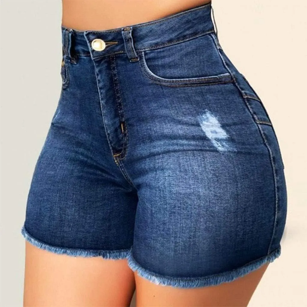 Ripped Jean Shorts for Women Plus Size High Waisted Stretchy Frayed Denim Distressed Jeans Shorts