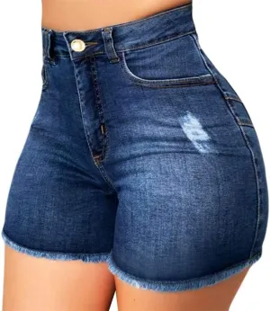 Ripped Jean Shorts for Women Plus Size High Waisted Stretchy Frayed Denim Distressed Jeans Shorts