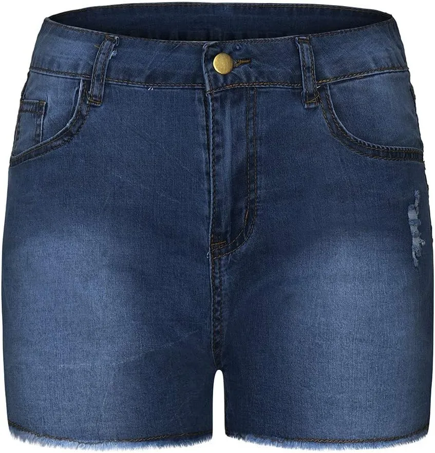 Ripped Jean Shorts for Women Plus Size High Waisted Stretchy Frayed Denim Distressed Jeans Shorts