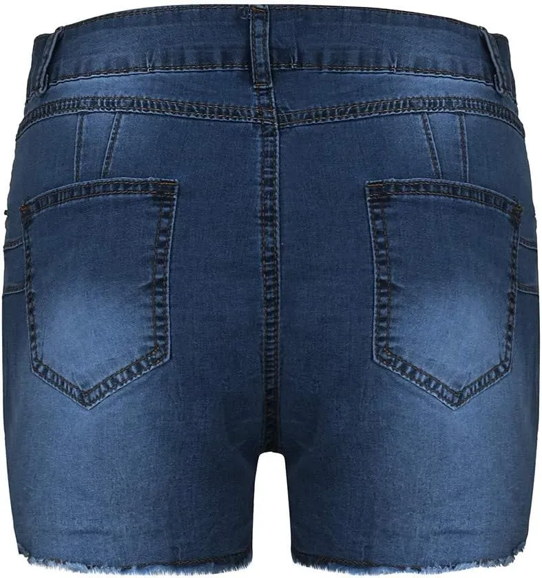 Ripped Jean Shorts for Women Plus Size High Waisted Stretchy Frayed Denim Distressed Jeans Shorts