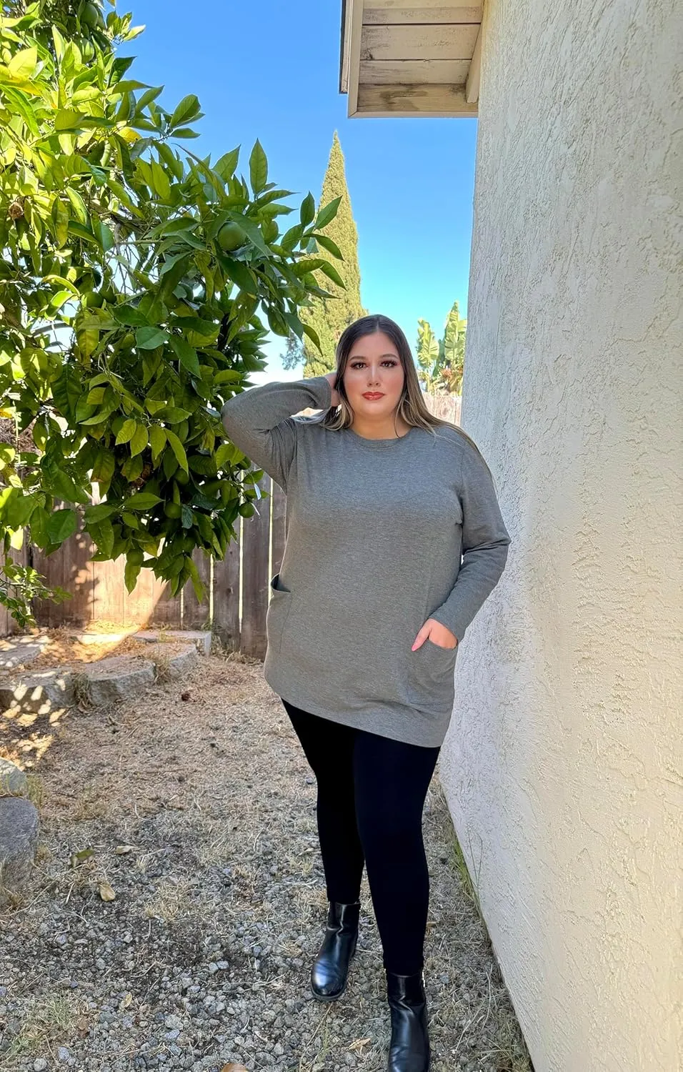 RITERA Plus Size Top for Women Long Sleeve Tunic Tops Winter Shirts Fall Casual T-shirts with Pockets Crewneck XL-5XL