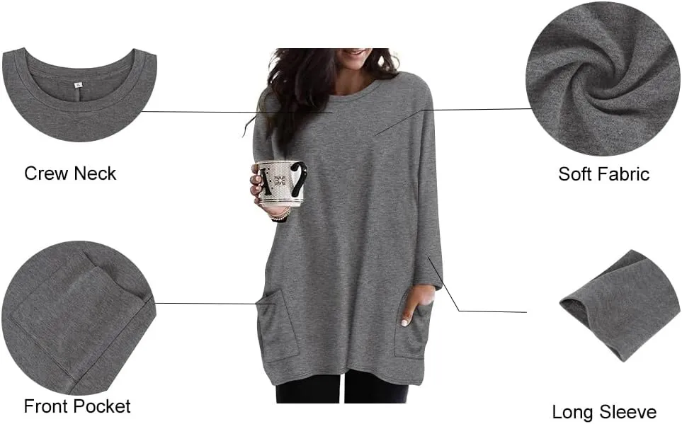 RITERA Plus Size Top for Women Long Sleeve Tunic Tops Winter Shirts Fall Casual T-shirts with Pockets Crewneck XL-5XL