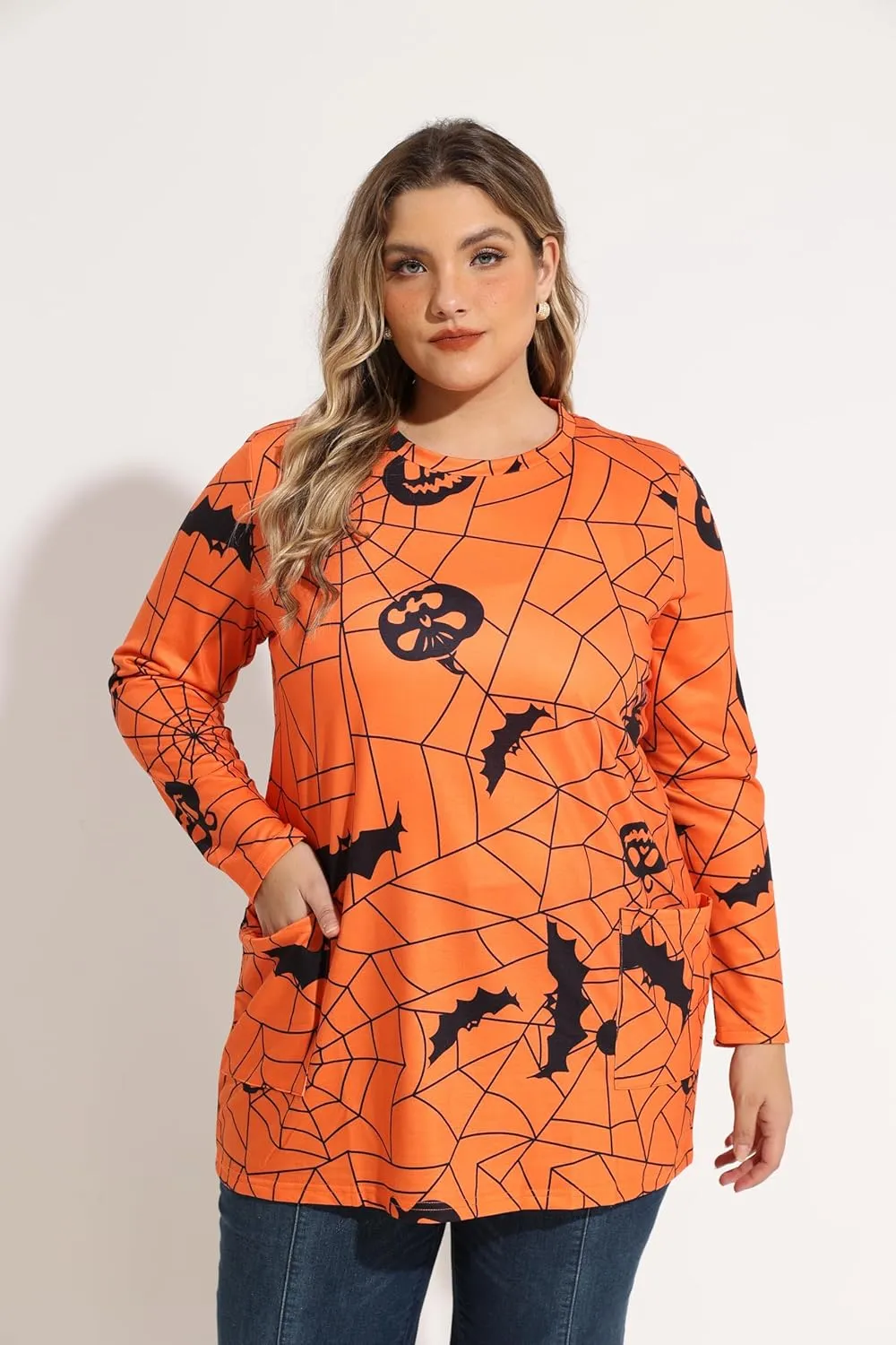 RITERA Plus Size Top for Women Long Sleeve Tunic Tops Winter Shirts Fall Casual T-shirts with Pockets Crewneck XL-5XL